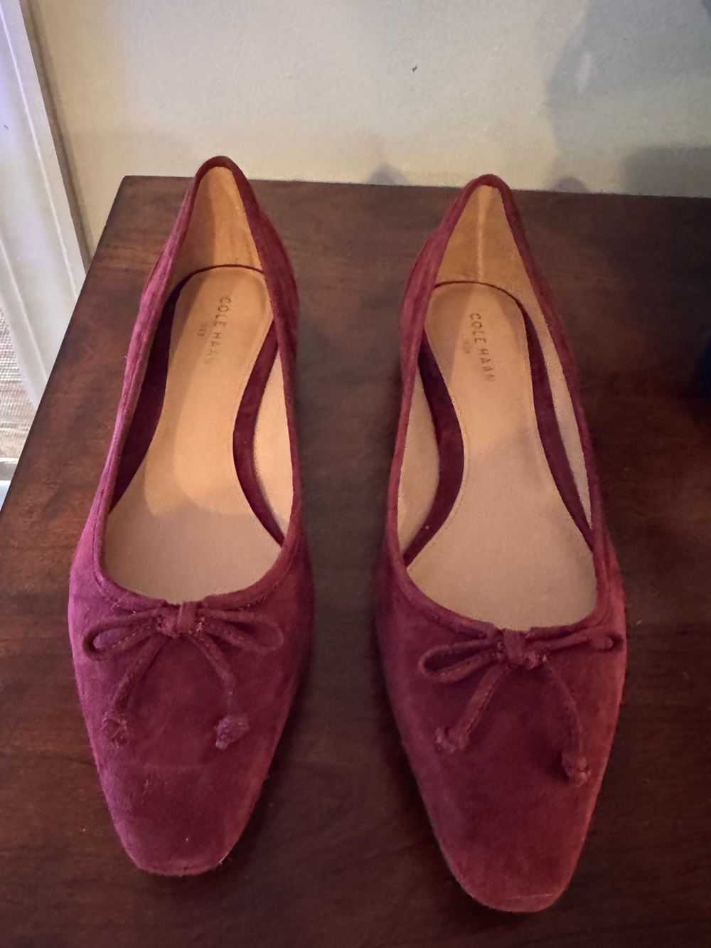 Cole Haan Burgundy Suede Pointed Toe Ballet Flats